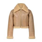 Omkeerbare Aviator Leren Jas Halfboy , Brown , Dames