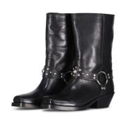 Leren Biker Boots met Zilveren Details Isabel Marant , Black , Dames