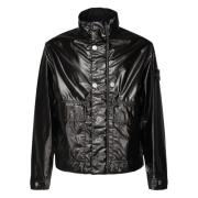 Zwarte Jassen met Hoge Kraag Stone Island , Black , Heren