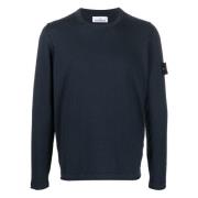 Blauwe Sweater met Badge Detail Stone Island , Blue , Heren