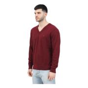 Luxe V-hals donkerrode trui Tommy Hilfiger , Red , Heren