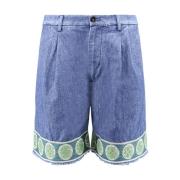 Geborduurde Denim Bermuda Shorts Valentino , Blue , Heren