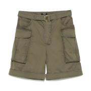 Olijfgroene Short met Riem Balmain , Green , Heren