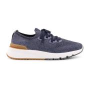 Gebreide Logo Sneakers Veters Rubberen Zool Brunello Cucinelli , Blue ...