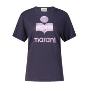 Linnen T-shirt met Metallic Logo Isabel Marant , Gray , Dames