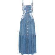 Denim Jurk met Bloemenkant Ermanno Scervino , Blue , Dames