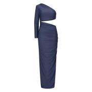 Elegante One-Shoulder Maxi Jurk met Cut-Out Nicowa , Blue , Dames