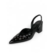 Zwarte leren slingback pumps met oogjes Laura Bellariva , Black , Dame...