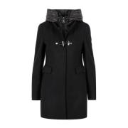 Gewatteerde wolmix capuchonjas Fay , Black , Dames