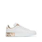 Wit/goud-tone Portofino logo-patch sneakers Dolce & Gabbana , White , ...