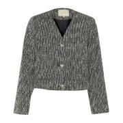 Zwart & Wit Boucle Blazer Jas Kaffe , Gray , Dames