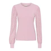 Feminine Jersey Blouse met Kantmouwen Kaffe , Pink , Dames