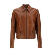 Vintage Leren Jas met Voorrits Prada , Brown , Heren