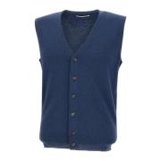 Blauwe Wollen Vest, Mouwloos, V-Hals, Knoopsluiting Kangra , Blue , He...