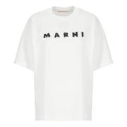 Wit Katoenen T-shirt met Logo Marni , White , Dames