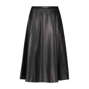 Flared Midi Rok van Imitatieleer Msgm , Black , Dames