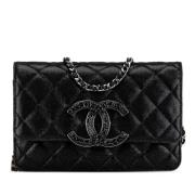 Pre-owned Leather wallets Chanel Vintage , Black , Dames