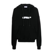 Zwarte Logo-Print Katoenen Hoodie Off White , Black , Heren