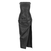 Zwarte Leren Jurk met Draperende Detail The Attico , Black , Dames