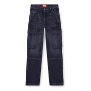 Zwarte Cargo Jeans Met Knoopsluiting Diesel , Black , Dames