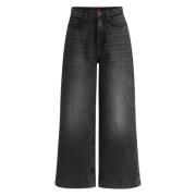 Hoge taille wijde pijp jeans met gebruikte effecten Hugo Boss , Black ...