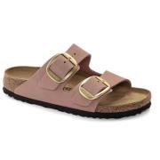 Nubuk Leren Slipper met Grote Gesp Birkenstock , Pink , Dames