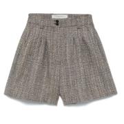 Nachtblauw/beige wolmix geplooide shorts Golden Goose , Gray , Dames