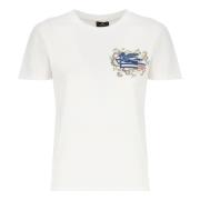 Wit Katoenen T-shirt met Logo Borduurwerk Etro , White , Dames