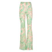 Groene Bloemen Viscose Elastische Taille Broek Etro , Multicolor , Dam...