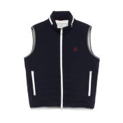 Navy Blauw Mouwloos Rits Vest Brunello Cucinelli , Blue , Heren