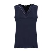 Zijden Juweel V-hals Top Peserico , Blue , Dames