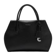 Leren handtas met ritssluiting Coccinelle , Black , Dames