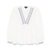 Witte V-hals shirt met geborduurd motief A.p.c. , White , Dames