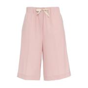 Roze Bermuda's Wolmix Elastische Tailleband Semicouture , Pink , Dames