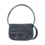 Handtas met voorlogo-plaat en riem Diesel , Gray , Unisex