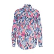 Blauwe Bloes Met Bloemenprint Knoopsluiting Zakken Himon's , Multicolo...