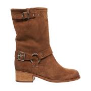 Bruine Suède Biker Enkellaarzen Curiosite , Brown , Dames