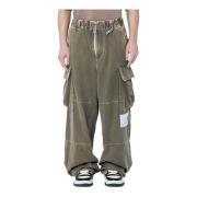 Satin Cargo Broek met Topstitching Mihara Yasuhiro , Green , Heren