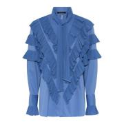 Geplooide Blouse met Striknek Bruuns Bazaar , Blue , Dames