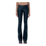 Flared Broek van Kunstleer Diesel , Black , Dames