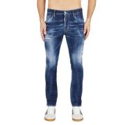 Blauwe Skater Jeans met Witte Vlekken Dsquared2 , Blue , Heren