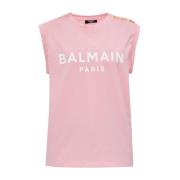 Roze Mouwloze Top met Knoopdetails Balmain , Pink , Dames