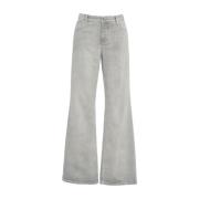 Grijze Wide Leg Jeans met Logo Patch Closed , Gray , Dames