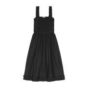 Poplin Ruched Jurk Ganni , Black , Dames