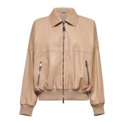 Nude Zip Jacket met Monili Borduurwerk Brunello Cucinelli , Brown , Da...