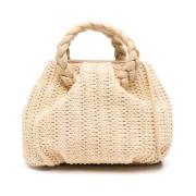 Crème Raffia Tas met Gevlochten Handvatten Hereu , Beige , Dames