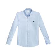 Blauw Regular Fit Non-Iron Stretch Katoenen Overhemd met Button Down K...