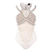 Elegante Body met Stretchstof Elisabetta Franchi , White , Dames