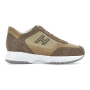 Bruine Suède Sneakers met Stoffen Inzetstukken Hogan , Brown , Heren