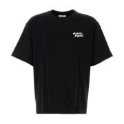 Zwart Katoenen T-shirt Klassieke Stijl Maison Kitsuné , Black , Heren